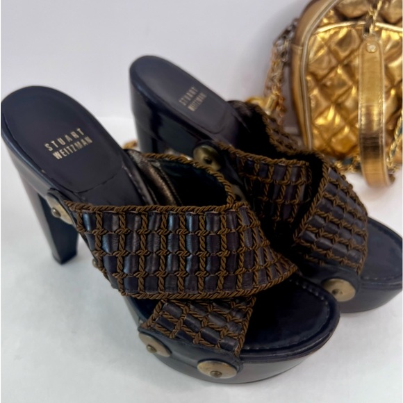 Stuart Weitzman rich brown plate on heels very comfy & sexy size 7 w/gold detail - Picture 7 of 10